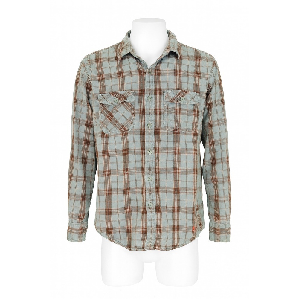 St. John's Bay Mens Size Medium Blue Brown Plaid Cotton Flannel Outdoor Shirt